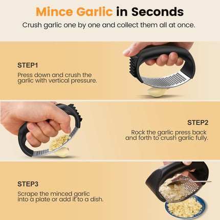 Garlic Press,Stainless Steel Garlic Mincer Crusher,Easy to Use and Clean,Ergonomic Handle,Easy Kitchen Gadget for Effortless Smashing,Kitchen Essentials,Home and Kitchen Utensils Accessories,Cooking.