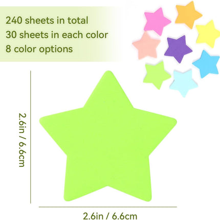 8 Color Star Shape Sticky Notes, 240 Sheets, Self-Sticky Note Pads for School Office Home.