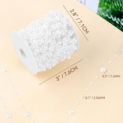 100 Feet Faux Pearls String Beads Fishing Line Artificial Decoration Pearl Strand Roll Beaded for Wedding Valentine Decoration DIY Accessories Party Supplies (White).