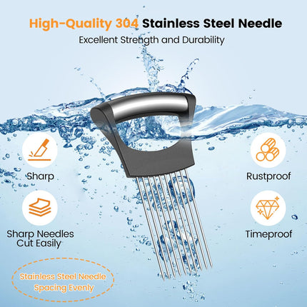 Onion Holder for Slicing, 304 Stainless Steel Onion Slicer Holder, Tomato & Vegetable Cutter, Fruit Slicer & Meat Tenderizer, Ergonomic Kitchen Gadget for Safe, Even & Odor-Free Cutting, Home Cooking.