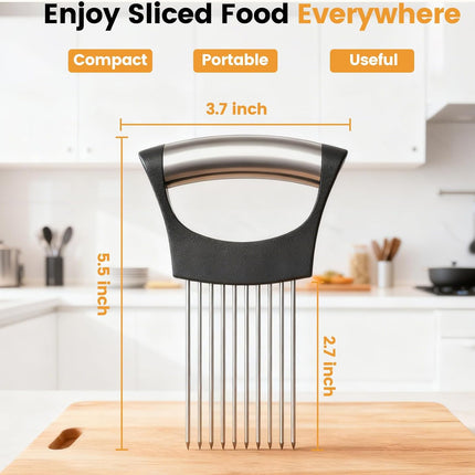 Onion Holder for Slicing, 304 Stainless Steel Onion Slicer Holder, Tomato & Vegetable Cutter, Fruit Slicer & Meat Tenderizer, Ergonomic Kitchen Gadget for Safe, Even & Odor-Free Cutting, Home Cooking.