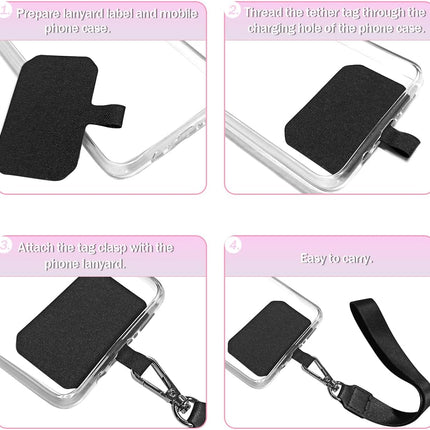 5 Pack Phone Tether Tab Cell Phone lanyard pad, Universal Phone Tether Tab Phone Lanyard Replacement Part Compatible with Most Smartphones (Black).