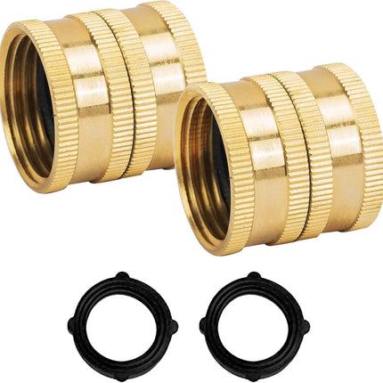 Garden Hose Adapter, 3/4 Inch Solid Brass Hose Connectors, 2 Pack Hose Connector with 2 Extra Washers (Female to Female).