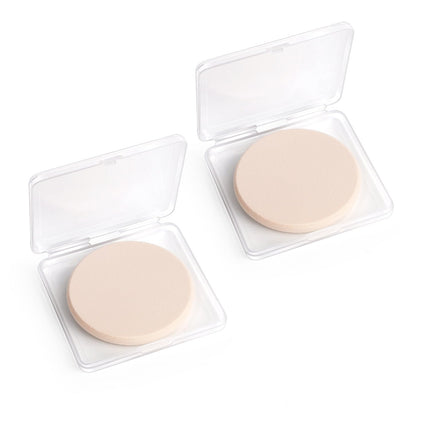 2 Pcs Makeup Sponges with Travel Case, Facial Primer Compact Powder Puff, Cosmetics Blush Applicators Sponges for All Skin Types Wet and Dry Dual Use (Round).