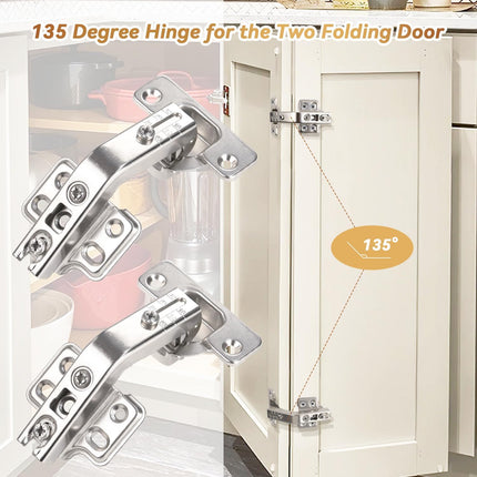 135 Degree Lazy Susan Hinge Full Overlay Concealed Corner Cabinet Hinge for Cabinet, Cupboard, Folded Door, Corner Kitchen Cabinet Replacement Hardware (1 Pair, 2 PCS).