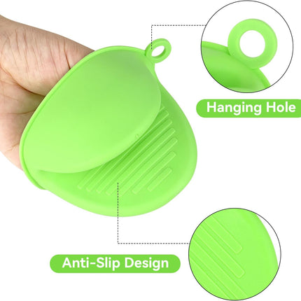 2 Pairs Mini Oven Gloves, Silicone Oven Mitts Heat Resistant, Silicone Potholders Cooking Pinch for Kitchen Cooking & Baking (Red and Green).