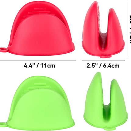 2 Pairs Mini Oven Gloves, Silicone Oven Mitts Heat Resistant, Silicone Potholders Cooking Pinch for Kitchen Cooking & Baking (Red and Green).