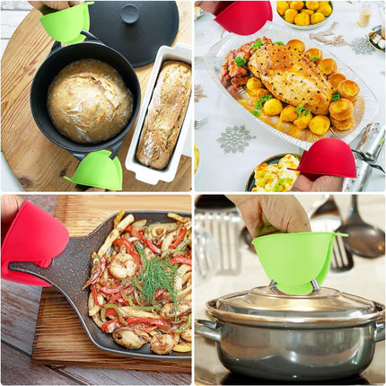 2 Pairs Mini Oven Gloves, Silicone Oven Mitts Heat Resistant, Silicone Potholders Cooking Pinch for Kitchen Cooking & Baking (Red and Green).