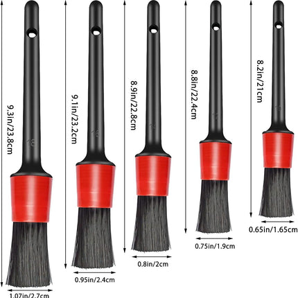 5 Different Sizes Detailing Brush Set, Wheel & Tire Brush, Perfect for Cleaning Wheels,Car Dashboard, Interior, Exterior, Leather, Air Vents, Emblems, Motorcy.