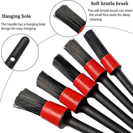 5 Different Sizes Detailing Brush Set, Wheel & Tire Brush, Perfect for Cleaning Wheels,Car Dashboard, Interior, Exterior, Leather, Air Vents, Emblems, Motorcy.
