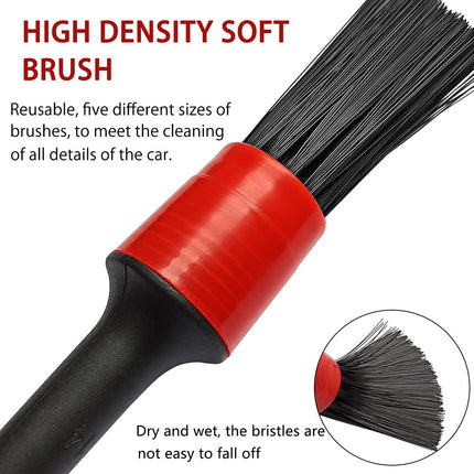 5 Different Sizes Detailing Brush Set, Wheel & Tire Brush, Perfect for Cleaning Wheels,Car Dashboard, Interior, Exterior, Leather, Air Vents, Emblems, Motorcy.