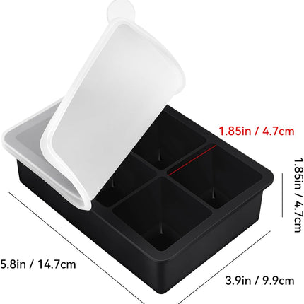 Large Ice Cube Tray with Lids, Big Square Silicone Freezer Mold, 2inch Huge Cubed Ice Maker for Whiskey, Cocktail, Freezing Broth, Rice, Leftovers and More (1-Pack 6 Cavities).