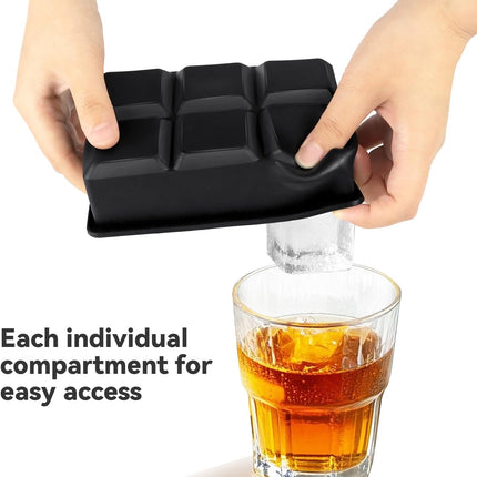 Large Ice Cube Tray with Lids, Big Square Silicone Freezer Mold, 2inch Huge Cubed Ice Maker for Whiskey, Cocktail, Freezing Broth, Rice, Leftovers and More (1-Pack 6 Cavities).