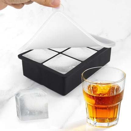 Large Ice Cube Tray with Lids, Big Square Silicone Freezer Mold, 2inch Huge Cubed Ice Maker for Whiskey, Cocktail, Freezing Broth, Rice, Leftovers and More (1-Pack 6 Cavities).