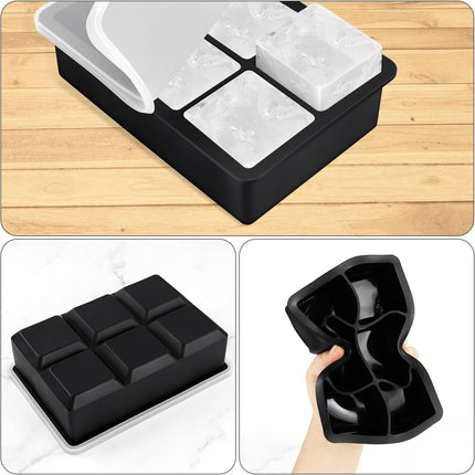Large Ice Cube Tray with Lids, Big Square Silicone Freezer Mold, 2inch Huge Cubed Ice Maker for Whiskey, Cocktail, Freezing Broth, Rice, Leftovers and More (1-Pack 6 Cavities).