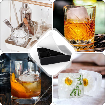 Large Ice Cube Tray with Lids, Big Square Silicone Freezer Mold, 2inch Huge Cubed Ice Maker for Whiskey, Cocktail, Freezing Broth, Rice, Leftovers and More (1-Pack 6 Cavities).