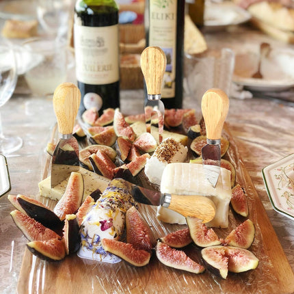4-Piece Mini Wooden Handle Stainless Steel Cheese Set - Slicer, Knife, Fork, Butter Knife for Charcuterie & Cheese Spread.