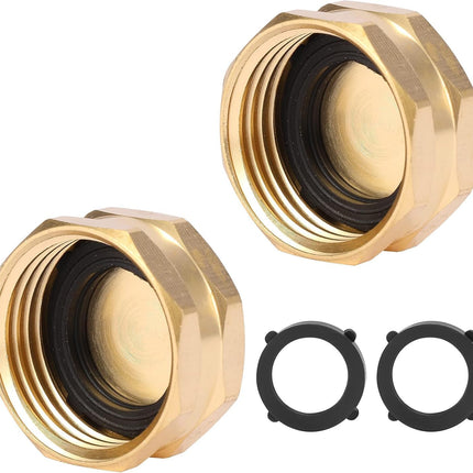 2 Pack Garden Hose End Caps with Washers, Brass Spigot Cap, 3/4" Female End Cap.