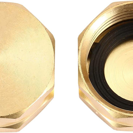 2 Pack Garden Hose End Caps with Washers, Brass Spigot Cap, 3/4" Female End Cap.