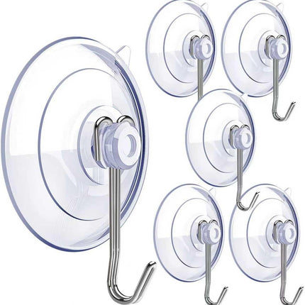 Suction Cup Hooks,6 PCS Clear Suction Cup for Glass Window Decor Shower Bathroom Glass Window Shower Kitchen, Reusable PVC Cups with Removable Stainless Hooks, Assorted (6).