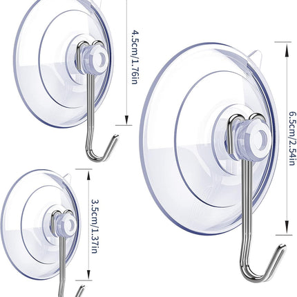 Suction Cup Hooks,6 PCS Clear Suction Cup for Glass Window Decor Shower Bathroom Glass Window Shower Kitchen, Reusable PVC Cups with Removable Stainless Hooks, Assorted (6).
