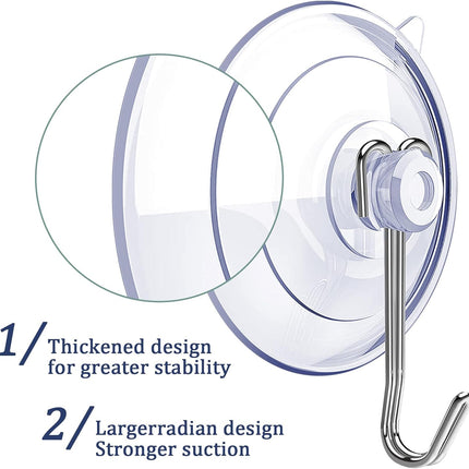 Suction Cup Hooks,6 PCS Clear Suction Cup for Glass Window Decor Shower Bathroom Glass Window Shower Kitchen, Reusable PVC Cups with Removable Stainless Hooks, Assorted (6).