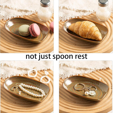 Ceremic Spoon Rest for Stove Top, Spoon Holder for Kitchen Counter, Coffee Spoon Rest, Cooking Utensil Rest for Ladles, Kitchen Decor, Housewarming Gifts, 1 pack (brown).