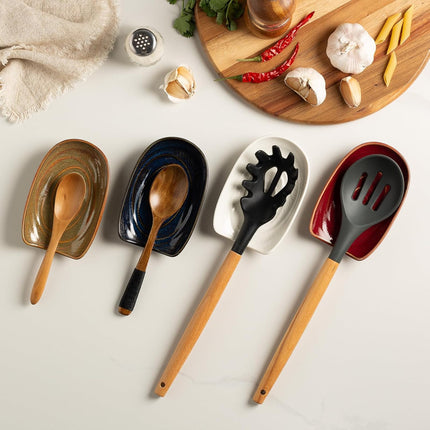 Ceremic Spoon Rest for Stove Top, Spoon Holder for Kitchen Counter, Coffee Spoon Rest, Cooking Utensil Rest for Ladles, Kitchen Decor, Housewarming Gifts, 1 pack (brown).