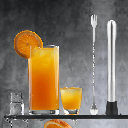 Muddler for Cocktails, 10" Muddler and Long Handle Bar Cocktail Mixing Spoon, Stainless Steel Stirrer, Bar Accessories Tools for Mojitos Fruit Drinks.