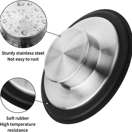 Kitchen Sink Drain Stopper Cover, 2PCS Stainless Steel Garbage Disposal Stopper 3.34 Inch Drain Plug, Fits Standard Kitchen Sink Size of 3-1/2 Inch.