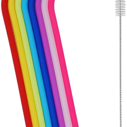 8 Pack Reusable Regular Size Silicone Drinking Straws with 1 Cleaning Brushes, Extra long Flexible Coffee Drinking Standard Size Straws for 20oz and 30oz Tumblers and Mason Jars.