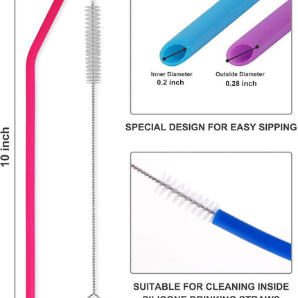 8 Pack Reusable Regular Size Silicone Drinking Straws with 1 Cleaning Brushes, Extra long Flexible Coffee Drinking Standard Size Straws for 20oz and 30oz Tumblers and Mason Jars.