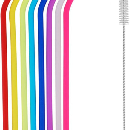 8 Pack Reusable Regular Size Silicone Drinking Straws with 1 Cleaning Brushes, Extra long Flexible Coffee Drinking Standard Size Straws for 20oz and 30oz Tumblers and Mason Jars.