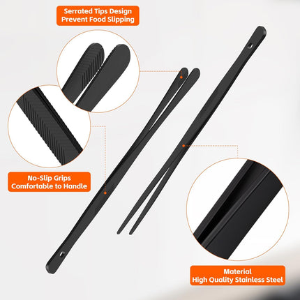 Kitchen Tongs for Cooking - 2PCS 12" Stainless Steel Cooking Tongs Tweezers, Metal Fine Kitchen Utensils with Precision Serrated Tips, Professional Chef Tweezers for Serving, BBQ, Pasta, Salad.