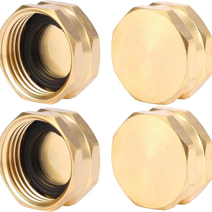 4 Pack Garden Hose End Caps with Washers, Brass Spigot Cap, 3/4" Female End Cap.