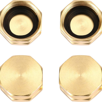 4 Pack Garden Hose End Caps with Washers, Brass Spigot Cap, 3/4" Female End Cap.