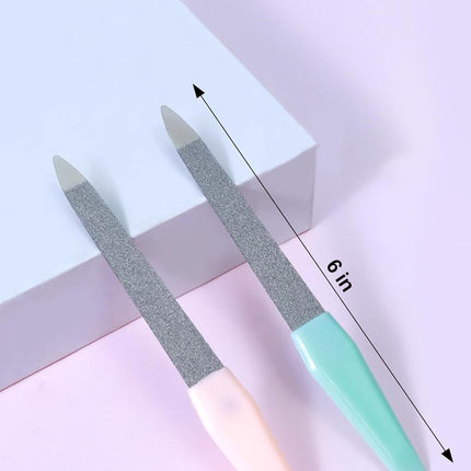 6PCS Metal Nail File, Upgraded Nail File and Cuticle Remover Cutter, Diamond Finger Nail Filers for Women Sapphire Grit.