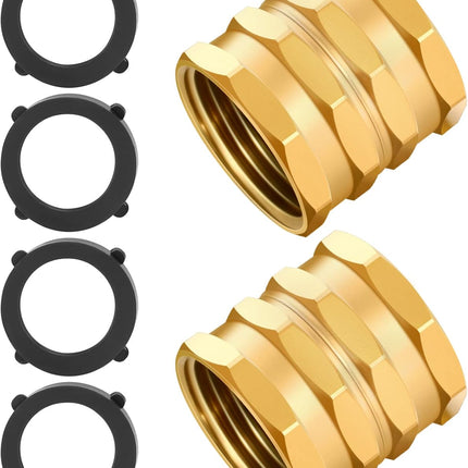 2 Pack Garden Hose Adapter,Brass Hose to Hose Swivel, 3/4-Inch Hose Connector with 4 Extra Washers(Female to Female), Double Female.