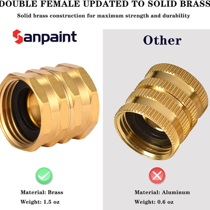 2 Pack Garden Hose Adapter,Brass Hose to Hose Swivel, 3/4-Inch Hose Connector with 4 Extra Washers(Female to Female), Double Female.