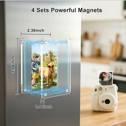Magnetic Picture Frames for Refrigerator, 2.36 x 3.54 Inch Mini Fridge Magnetic Photo Frame, Double Sided Magnet Acrylic Picture Frame for Fridge/Locker (6Pack).