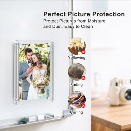 Magnetic Picture Frames for Refrigerator, 2.36 x 3.54 Inch Mini Fridge Magnetic Photo Frame, Double Sided Magnet Acrylic Picture Frame for Fridge/Locker (6Pack).