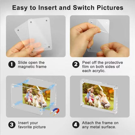 Magnetic Picture Frames for Refrigerator, 2.36 x 3.54 Inch Mini Fridge Magnetic Photo Frame, Double Sided Magnet Acrylic Picture Frame for Fridge/Locker (6Pack).