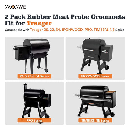 2 Pack Replacment Rubber Meat Probe Grommet Fit for Traeger Wood Pellet Grills, Probe Gaskets Compatible with 20, 22, 34, Ironwood, PRO, Timberline Series, Smoker Accessories.