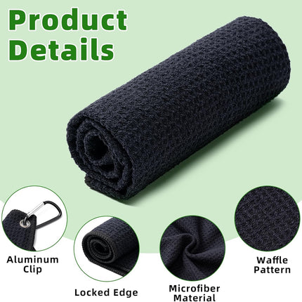 3 Pack Golf Towels(16" X 16") with Carabiner Clip,Microfiber Fabric Waffle Pattern Towels for Golf Bags,Tri-Fold Portable Towels for Men Women,Blue/Black/Gray.