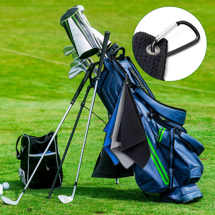 3 Pack Golf Towels(16" X 16") with Carabiner Clip,Microfiber Fabric Waffle Pattern Towels for Golf Bags,Tri-Fold Portable Towels for Men Women,Blue/Black/Gray.