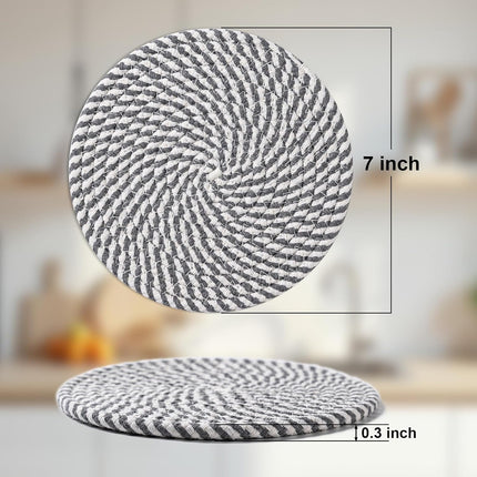 7 Inch Trivets for Hot Dishes, Pots and Pans, 5 Heat Resistant Pot Holders for Kitchen, Home Essentials, Hot Pads for Countertop and Table, Farmhouse Decor Vase Mats, Gray.
