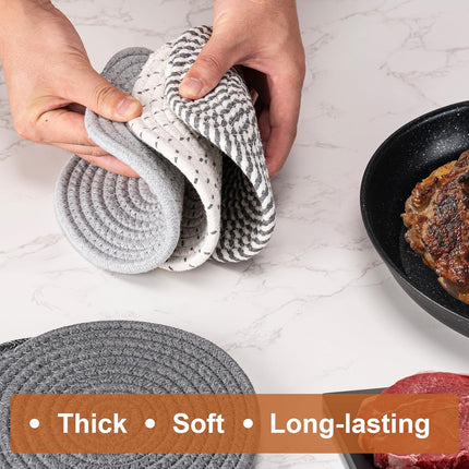 7 Inch Trivets for Hot Dishes, Pots and Pans, 5 Heat Resistant Pot Holders for Kitchen, Home Essentials, Hot Pads for Countertop and Table, Farmhouse Decor Vase Mats, Gray.