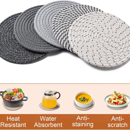 7 Inch Trivets for Hot Dishes, Pots and Pans, 5 Heat Resistant Pot Holders for Kitchen, Home Essentials, Hot Pads for Countertop and Table, Farmhouse Decor Vase Mats, Gray.