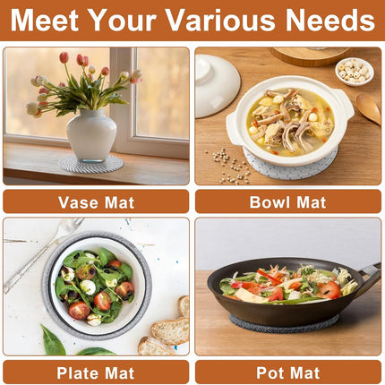 7 Inch Trivets for Hot Dishes, Pots and Pans, 5 Heat Resistant Pot Holders for Kitchen, Home Essentials, Hot Pads for Countertop and Table, Farmhouse Decor Vase Mats, Gray.