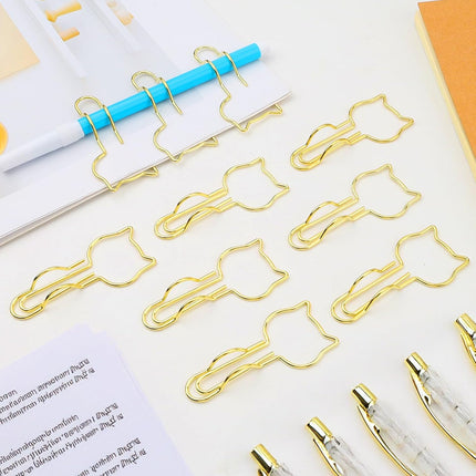 10-Pack Metal Pen Clips - Cute Cat Shaped Gold Paperclip Pen Holder for Notebooks and Papers - Metal Pen Clip Holder and Pen Holder Clip - School Office Supplies.